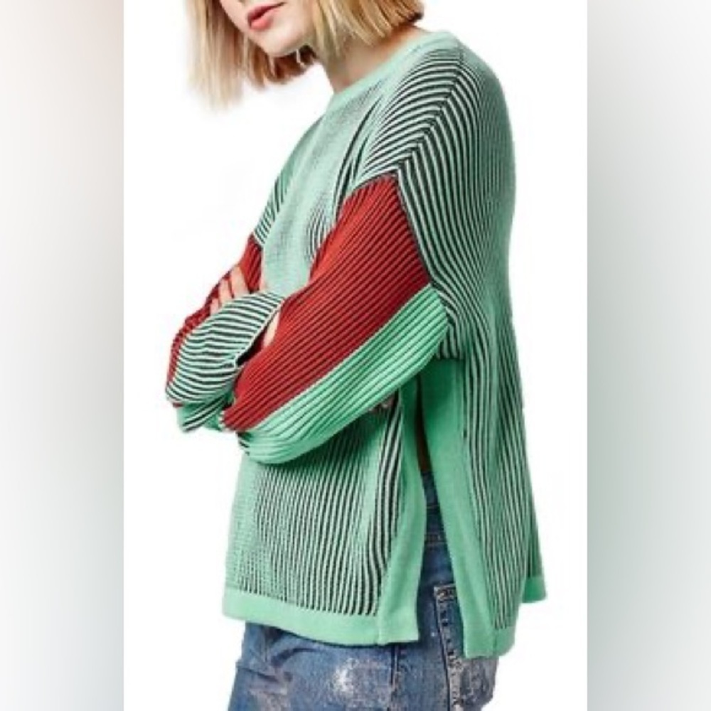 Topshop Oversized Color Block Ribbed Sweater